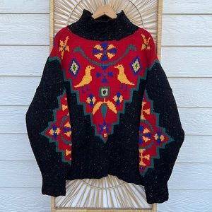 Vintage Liberty Wool Turtleneck Folk Design Made in UK